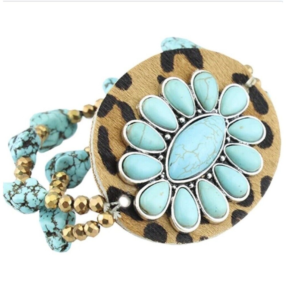 Turquoise and Leopard Print Bracelet